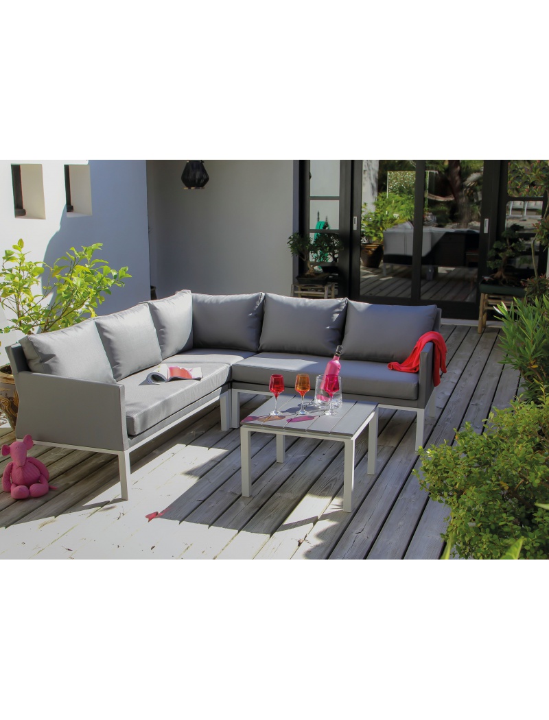 Proloisirs Canapé d'angle Oslo Blanc Argent + table basse